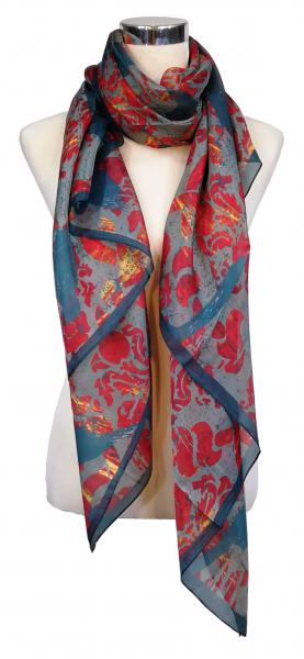 Scarf 100% Silk Paj Red Grey Blue